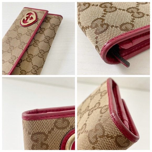 Gucci brown monogram canvas burgundy leather trim heart GG logo wallet - Picture 4 of 14